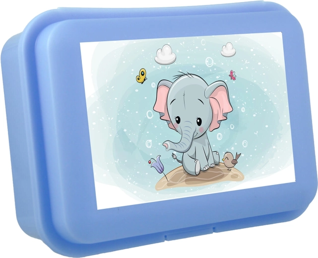 Uzsonnás doboz kiselefánttal, pattintós zár, műanyag, vegyes színek, 16 × 11 × 5,5 cm