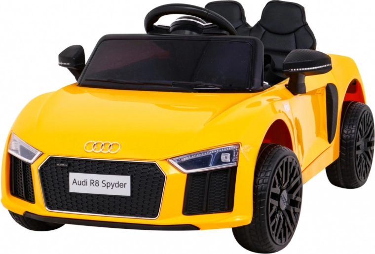 Audi R8 akkumulátoros gyermekautó – sárga + távirányító + EVA kerekek + lassú indulás + MP3 LED