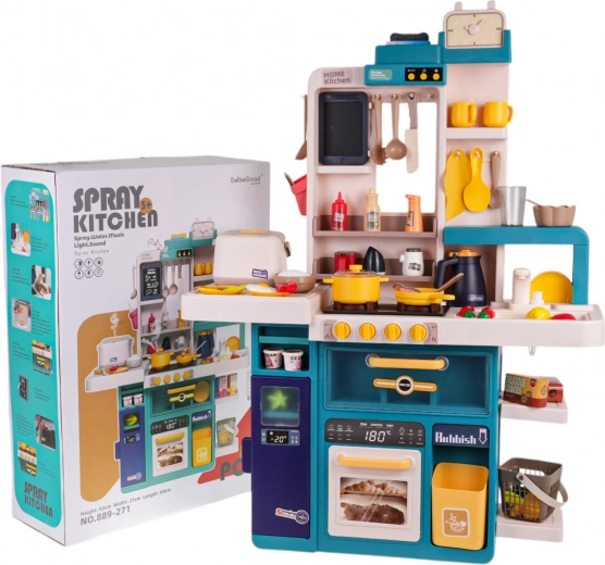 Interaktív gyerek konyha gőzzel, fényekkel és hangokkal, 80 darab – Kék