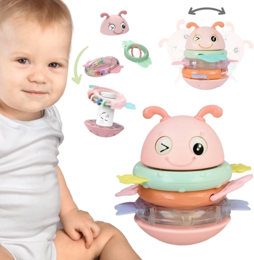 Woopie érzékelő fejlesztő baba játék, méhecske 2 az 1-ben csörgővel és rágókával, rózsaszín