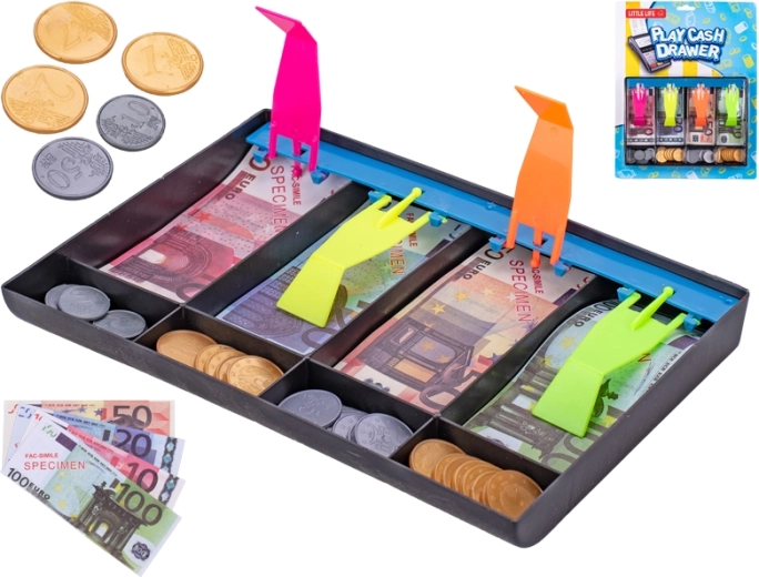 Gyermek pénztárgép bankjegyekkel és érmékkel 20 × 14,5 cm