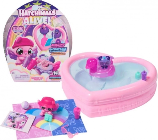 Hatchimals neon szivárványos medenceparti állatkák – szív alakú medence és 2 tojás