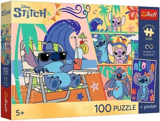 Prémium puzzle gyerekeknek Lilo és Stitch – Tengerparti napok 100 db