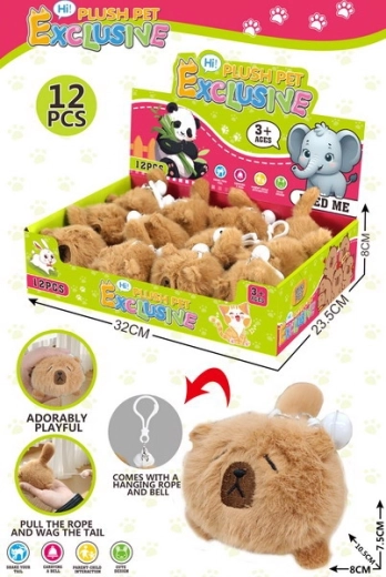 Plüss húzható kapibara kulcstartó 10,5 cm csengővel