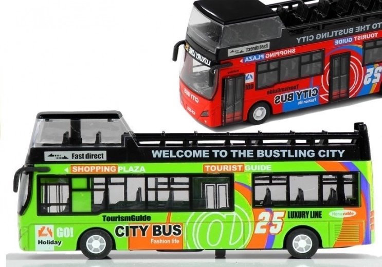 Zöld turista emeletes busz 1:32 mozgatható ajtókkal