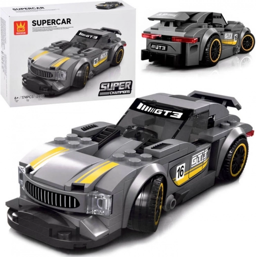 Technikai építőkészlet sportautó ezüst 174 darabbal, matricákkal