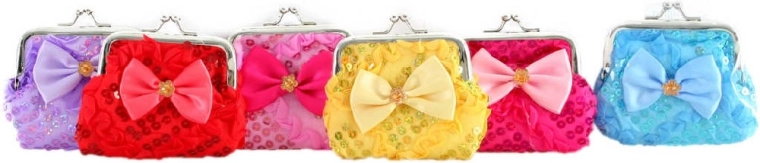 Gyermek kisméretű pénztárca masnival és csillámos glitterrel 9 cm - 1 db