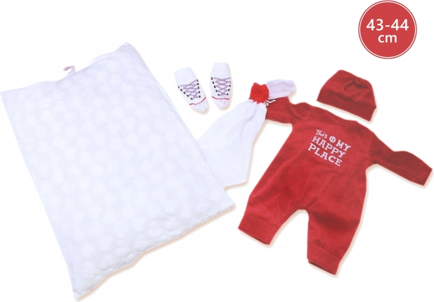 Ruhácska babának NEW BORN 43–44 cm – 3 részes szett párnával és plüsskendővel