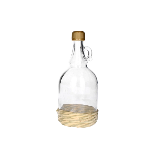 Üveggalon 0,5 l füllel, fonott borítással, csavaros kupakkal