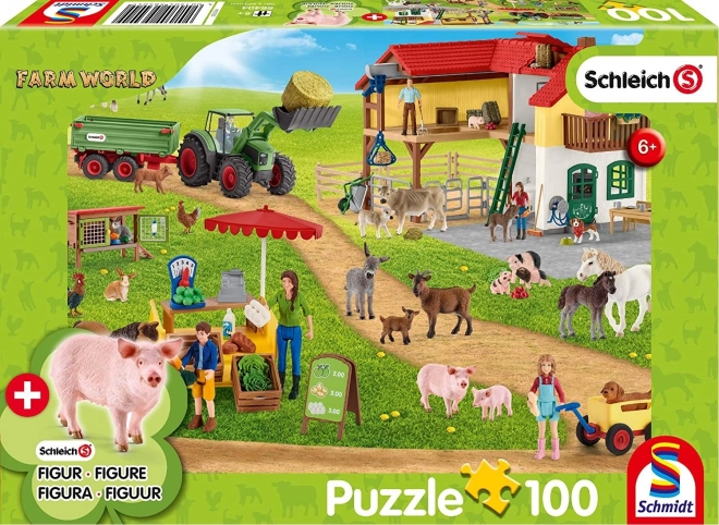 Puzzle SCHLEICH Vidéki gazdaság elárusító standdal, 100 darab + figura