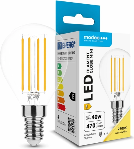Modee LED izzó Filament Globe Mini G45 4 W E14, 470 lm, meleg fehér