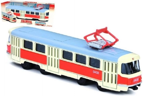 Fém retro Tatra T3 villamos visszahúzós mechanikával, 16 cm