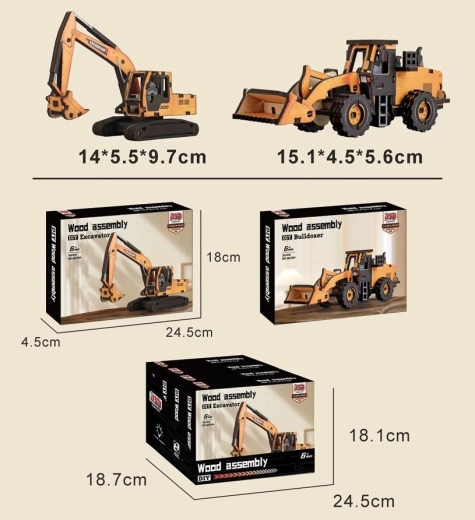 Fa építőjáték építőipari gép 14 cm (rakodó vagy markoló) – 1 db