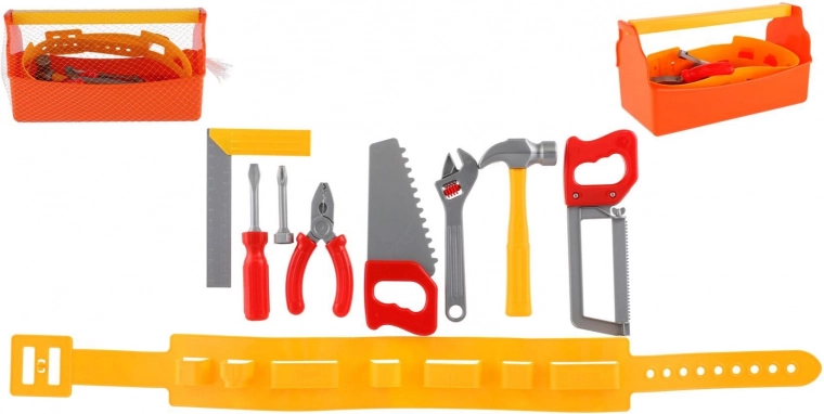 Gyerek szerszámkészlet műanyag ládában övvel, 9 darab