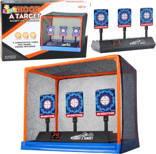 Elektronikus céltábla digitális számlálóval és védőhálóval