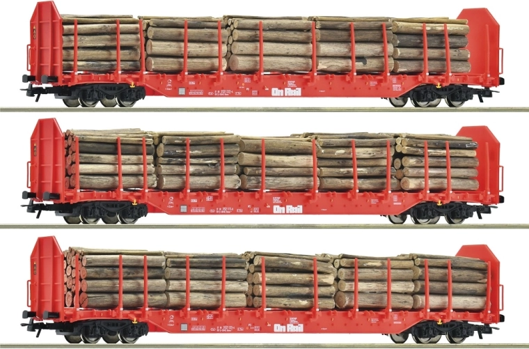 Roco 3 db Rnoos rönkszállító kocsiból álló készlet OnRail rakománnyal (H0)