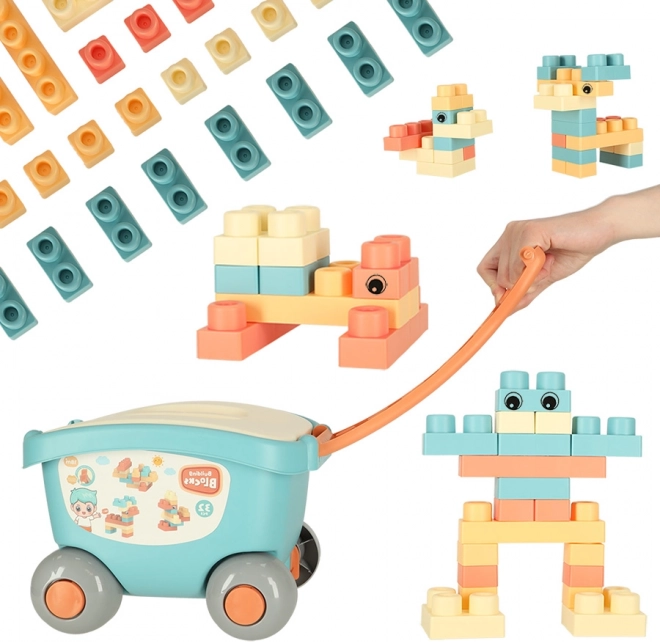 Építőkockák praktikus tárolókocsiban fedéllel, 32 darab