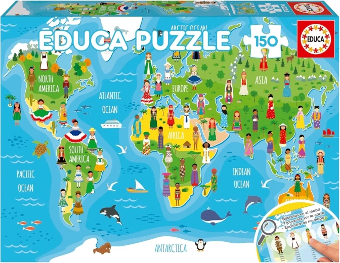Educa puzzle világ térképe lányokkal 150 darab