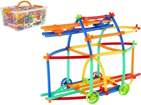 Kreatív építőkészlet szívószálakból, 800 db műanyag dobozban