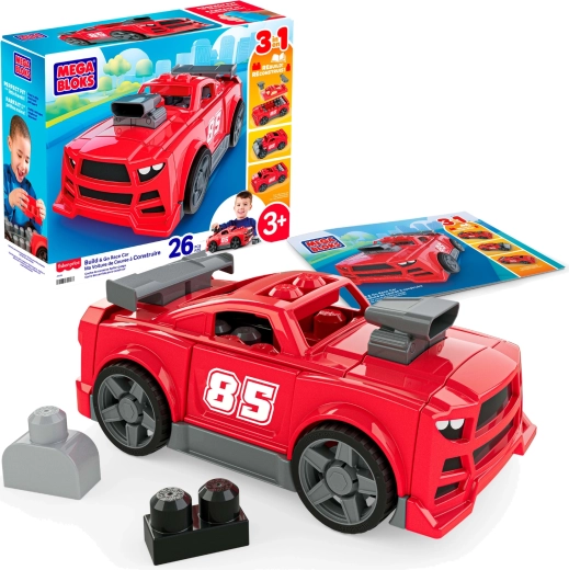 Mega Bloks 3 az 1-ben építőkészlet versenyautó (26 darab)