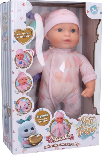 Beteg, effektekkel ellátott baba, 37 cm