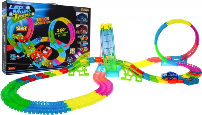 Világító versenypálya + 2 LED autó – 166 elem