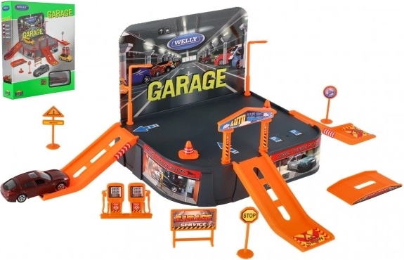 Garázs játék autóval Welly Porsche
