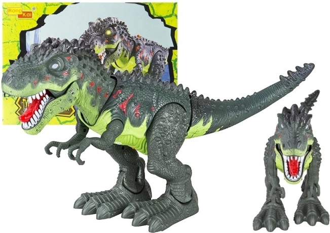 Sétáló T‑Rex dinoszaurusz elemmel, fénnyel és hangokkal – zöld