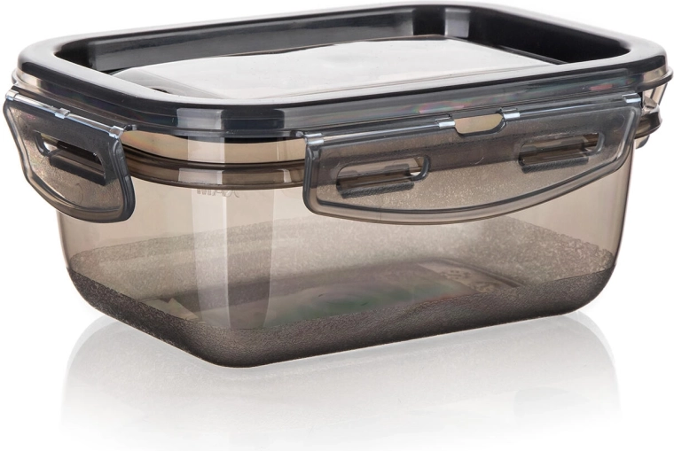 CADENZA téglalap alakú doboz 0,45 l klipszes zárral, füstszínű áttetsző műanyag