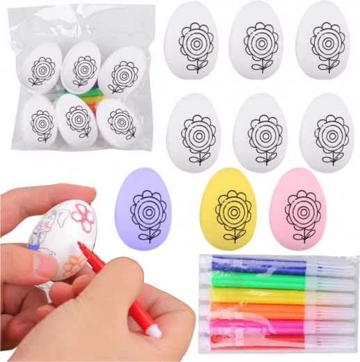 polisztirol húsvéti tojások festőkészlete filcekkel, virágmintás, 6 db
