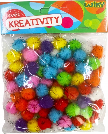 Csillogó pompon golyók 15 mm, színkeverék, 80 db