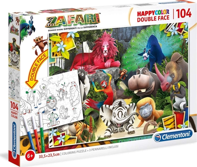 Kétoldalas puzzle Clementoni Zafari: A dzsungelben 104 darab