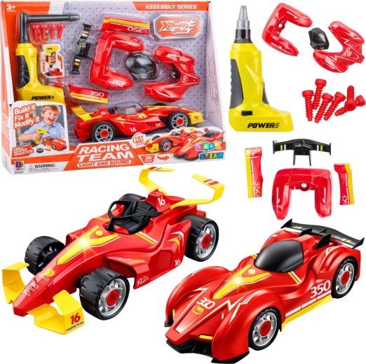 Versenyautó-tuning készlet csavarozással, akkus csavarhúzóval és fényekkel