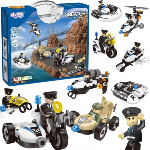 Woopie építőkészlet Rendőrségi járművek 8 az 1-ben STEAM