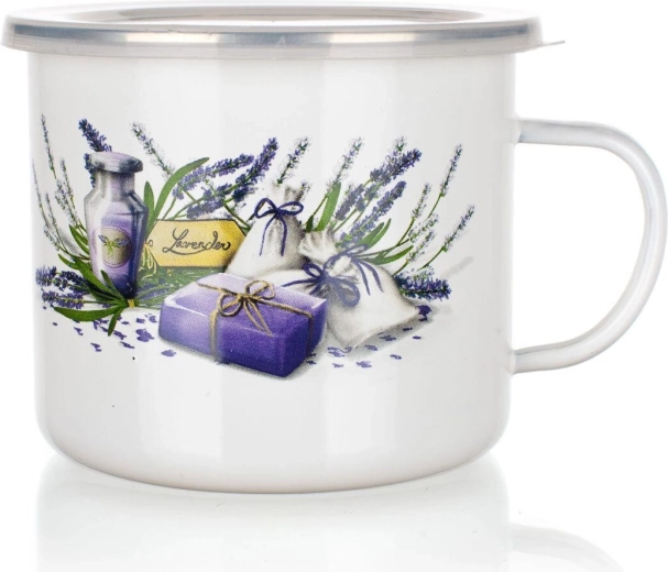 Zománcozott bögre Lavender 0,9 l műanyag fedővel