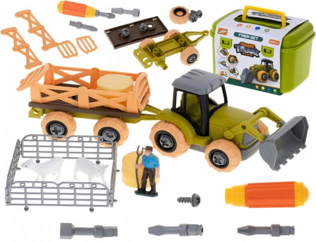 Farm traktor szét- és összeszerelhető szerszámokkal és állatkákkal