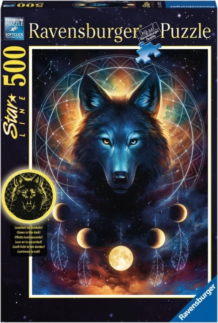 Ravensburger sötétben világító puzzle – farkas és holdak, 500 darabos