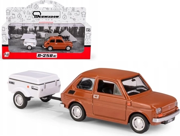 Fiat 126p Niewiadów N250C lakókocsis szerelvénnyel – rövid barna modell 1:43