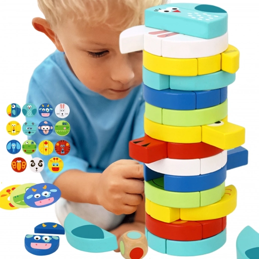 Fa egyensúlyozó játék állatkák TOOKY TOY dobókockával és kártyákkal