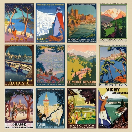 Grafika négyzet alakú puzzle Roger Broders plakátjaival, 1000 darab