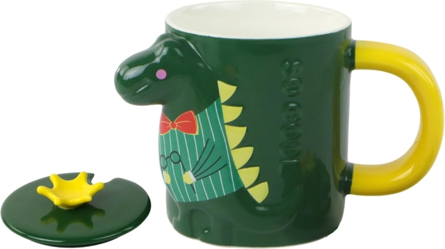 Csésze zöld dinoszaurusszal és fedéllel 400 ml