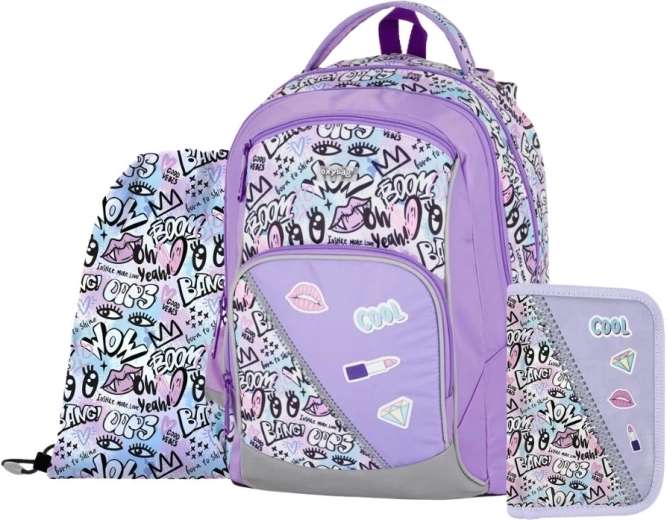 Iskolai szett 3 db OXY GO Funny Girl – hátizsák, tolltartó és tornazsák