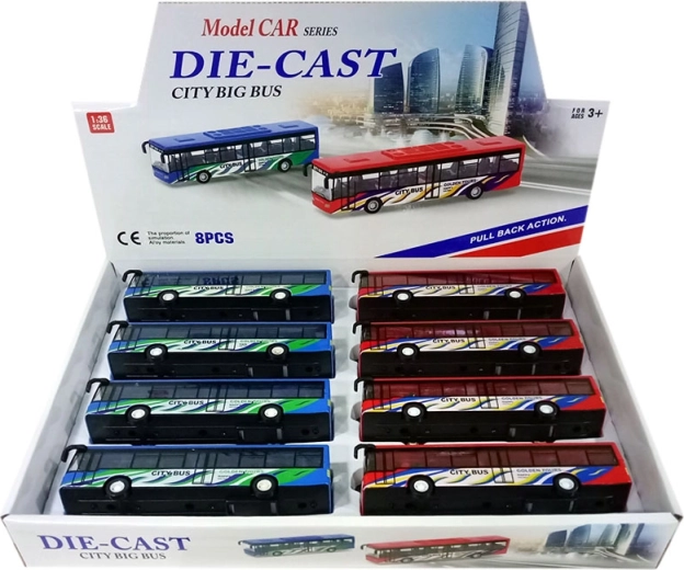 Városi fém autóbusz 1:36 felhúzós meghajtással