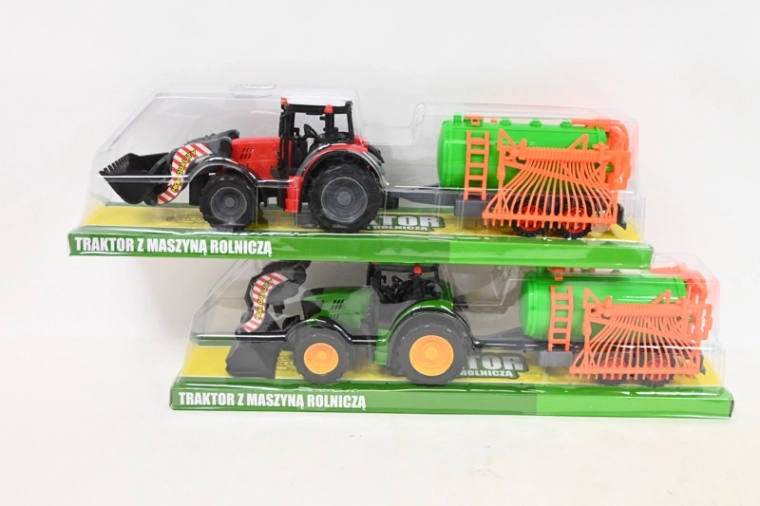 Traktor homlokrakodóval és mezőgazdasági munkagéppel