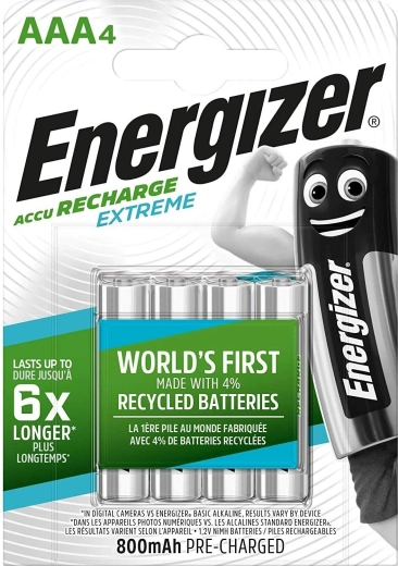 Energizer Extreme AAA újratölthető elemek 800 mAh, 4 db