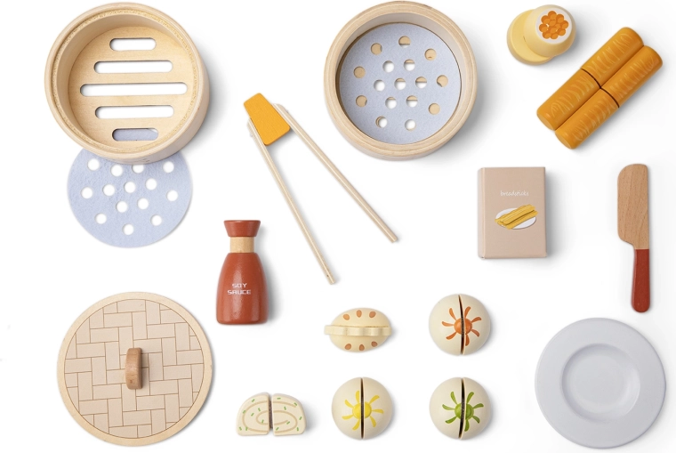 Fából készült dim sum készlet gyerekeknek