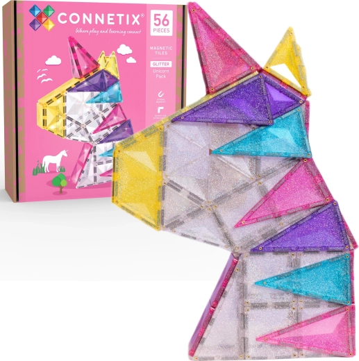 CONNETIX Csillogó egyszarvús mágneses építő készlet, 56 darabos