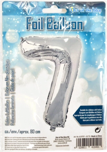 Fólia lufi 7-es szám ezüst 80 cm