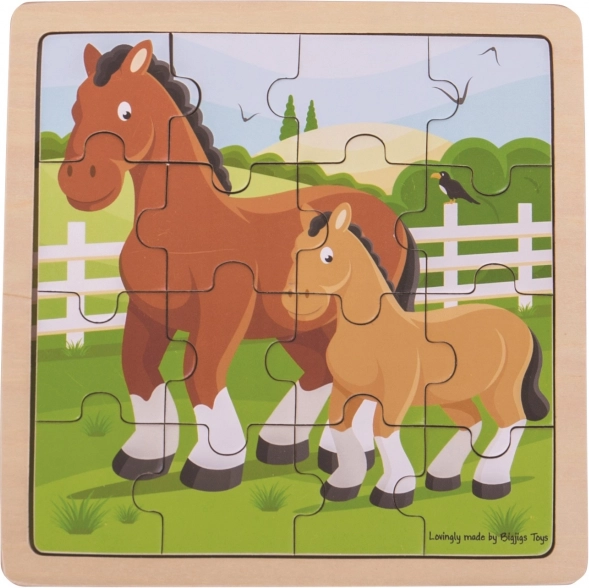 Fa keretes puzzle Csikóval – BIGJIGS TOYS