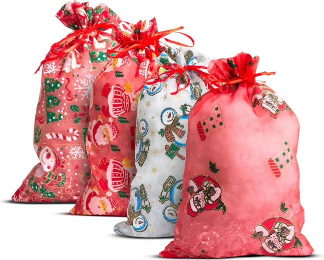 Karácsonyi mintás organza ajándéktasak 20 × 30 cm - 1 darab